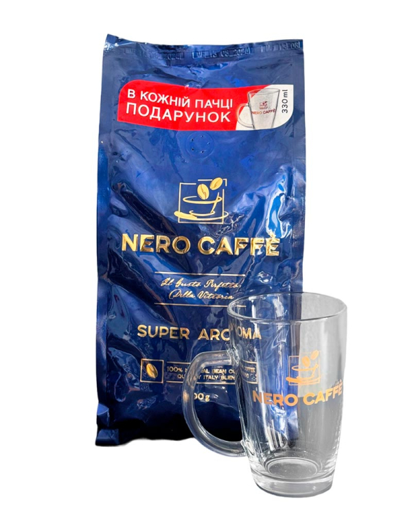 Кава в зернах Nero Caffe SUPER AROMA + Подарунок: Чашка 330 мл, 1 кг (70/30) (4820268030078) - фото №4