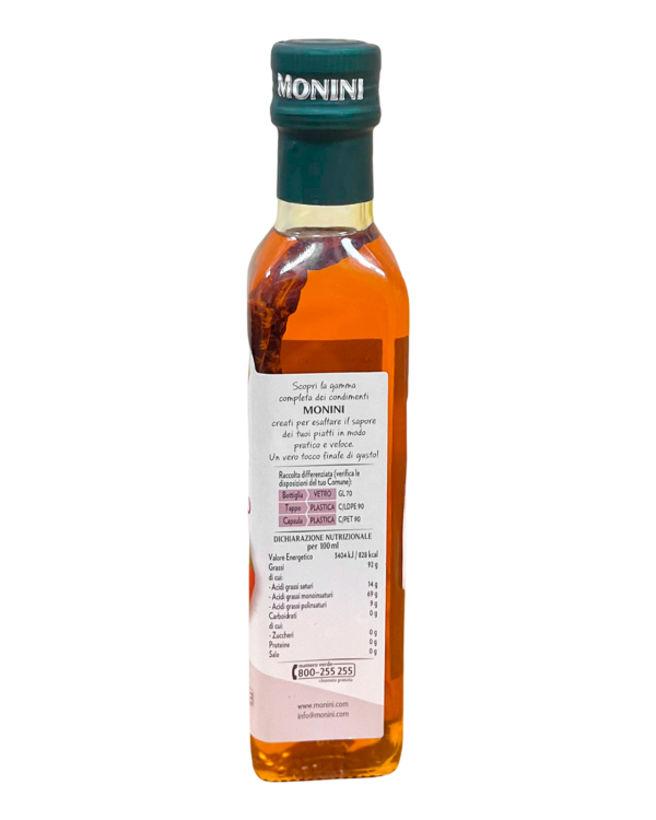 Олія оливкова Extra Virgin з часником та перцем чилі ТМ Monini с/п 0,25л - фото №2