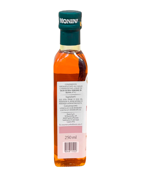Олія оливкова Extra Virgin з часником та перцем чилі ТМ Monini с/п 0,25л - фото №3
