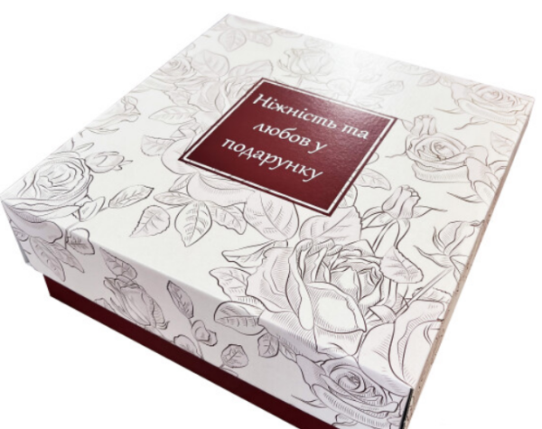 Коробка 300*300*80мм "Троянди" бордо - фото