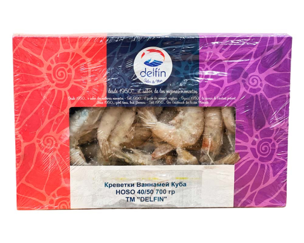 Креветки Ваннамей Куба HOSO 40/50 700 гр ТМ "Delfin" - фото