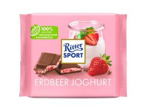 Молочный шоколад Ritter Sport с начинкой йогурт-клубника, 100 г - фото