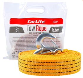 Трос стрічковий 3 т, 5.5 м з металевими гачками, у поліетиленовій сумці - фото