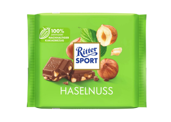 Молочний шоколад Ritter Sport з лісовим горіхом, 100 г - фото