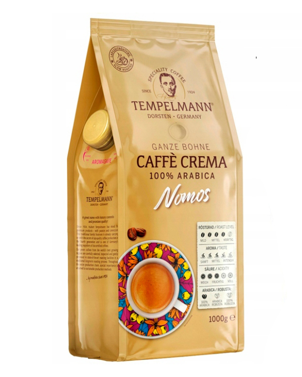 Кава в зернах Tempelmann Nomos Caffe Crema 100% Arabica, 1 кг (4006406210117) - фото