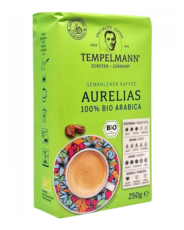 Кава мелена Tempelmann Aurelias 100% Bio Arabica, 250 г (4006406209951) - фото