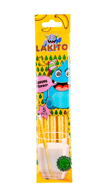 Соломинки Lakito з розчинними цукровими гранулами для молока з банановим смаком 30 г - фото