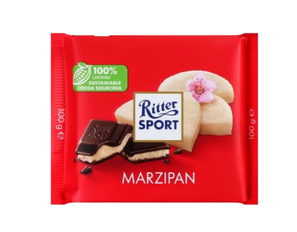 Чорний шоколад Ritter Sport з марципановою начинкою, 100 г - фото