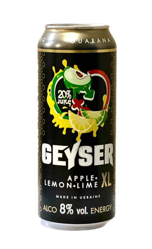 Энергетический напиток Geyser Apple–Lemon–Lime алкогольный 0,5 л, ж/б - фото