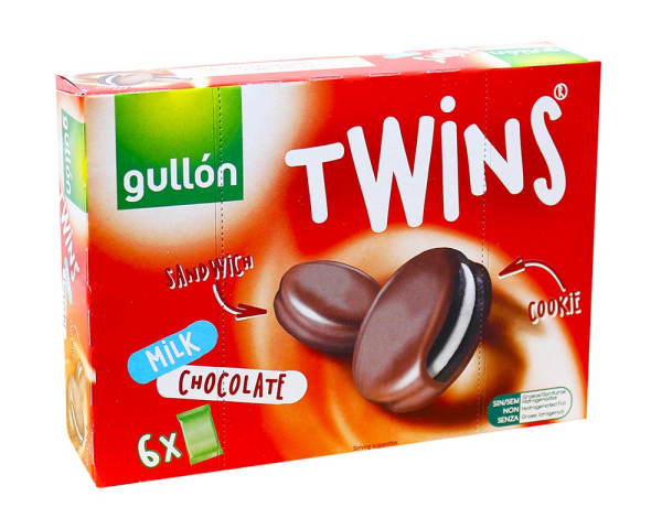 Печиво GULLON Twins сендвіч в молочному шоколаді, 252 г, 10 шт/ящ - фото