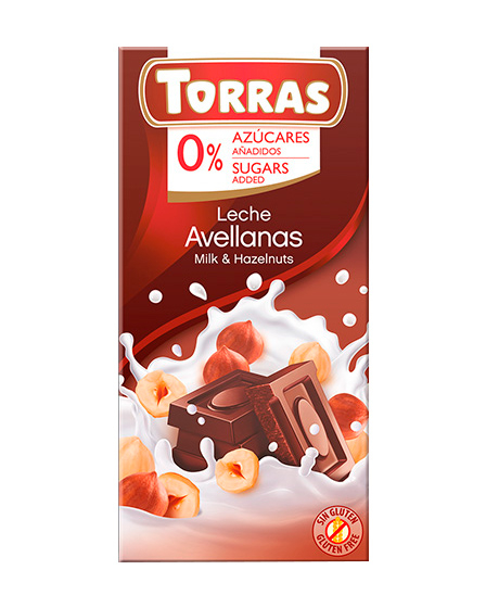 Шоколад Torras молочный с фундуком без сахара, 75 г - фото