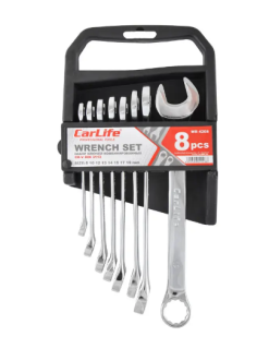 Набір комбінованих ключів CARLIFE CR-V, 8 шт., 8–19 мм, хром-ванадієва сталь - фото