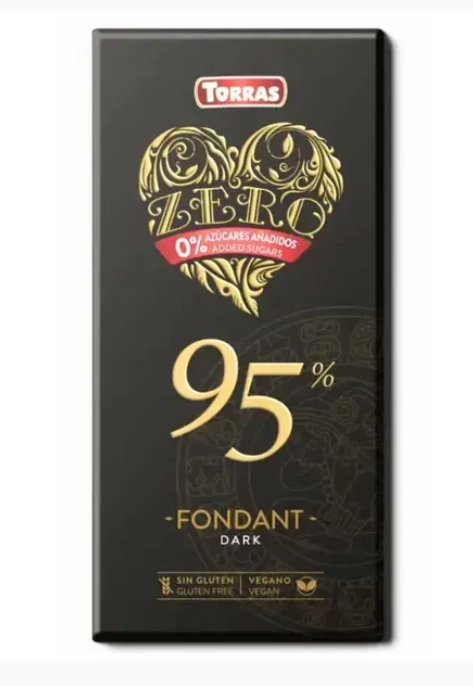 Шоколад Torras Zero чорний 95% какао без цукру 100 г, 12 шт/ящ. - фото