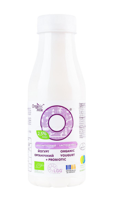 Органический йогурт безлактозный, 2,5% жирности, 280 г (с пробиотиком) - фото