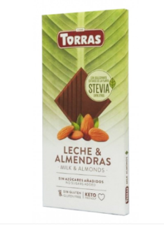 Шоколад Torras Stevia молочний з мигдалем 125 г, 12 шт/ящ. - фото