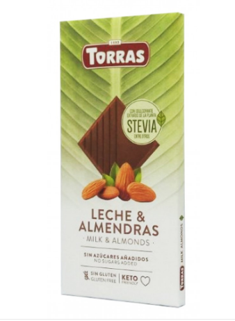 Шоколад Torras Stevia молочний з мигдалем 125 г, 12 шт/ящ. - фото
