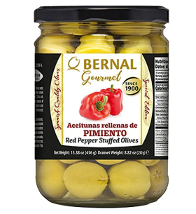 Оливки Bernal фаршировані перцем 436 г,(суха вага 250 г) 12 шт/ящ, - фото