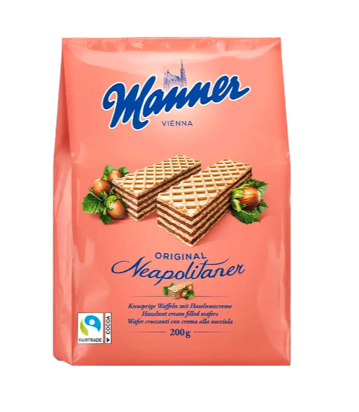 Вафлі Manner Original Neapolitan з горіховим кремом 200 г.12шт/ящ - фото