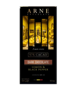 Шоколад Arne чорний 57% з лимонною цедрою та перцем 100г, 12шт/ящ - фото