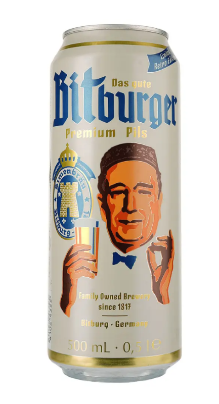 Пиво Bitburger Premium Pils 4,8% ж/б, 0,5л, 24шт/ящ - фото