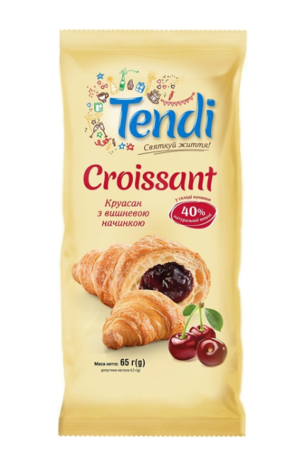 Круасани з вишневою начинкою 0,065 кг, в\с - фото