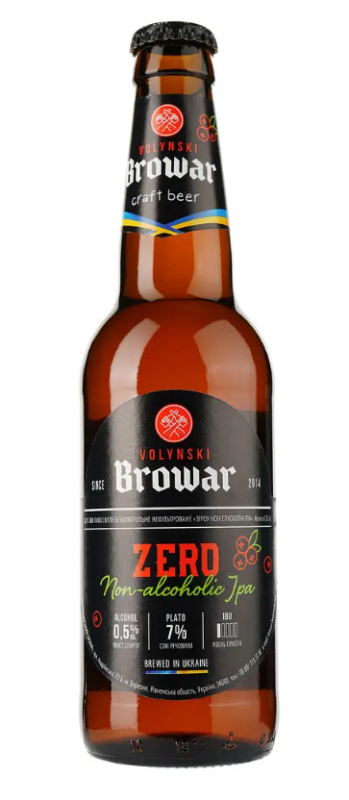 Пиво світле безалкогольне "Волинський Бровар "ZERO" нефільтроване 0.35л Пиво світле безалкогольне "Волинський Бровар "ZERO" нефільтроване 0.35л - фото