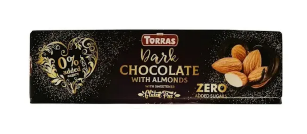 Шоколад Torras Zero чорний з мигдалем без цукру 250 г - фото