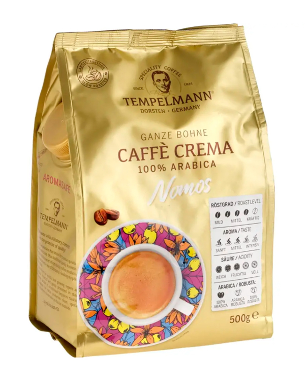 Кава в зернах Tempelmann Nomos Caffe Crema 100% Arabica, 500 г (4006406210100) - фото