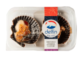 Заморожені гребінці в мушлі з соусом 150 гр. ТМ "Delfin" - фото