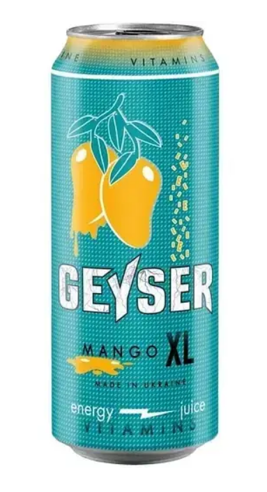 Напій б/а енергетичний ТМ Geyser "MANGO" 0,5 л з/б - фото