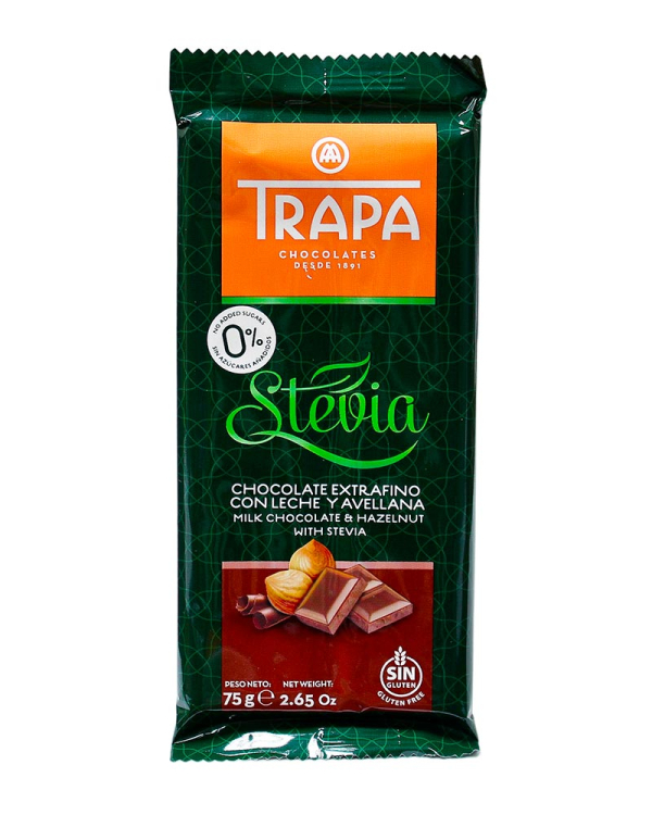 Шоколад 75г TRAPA STEVIA молочний з фундуком, 20шт/ящ - фото