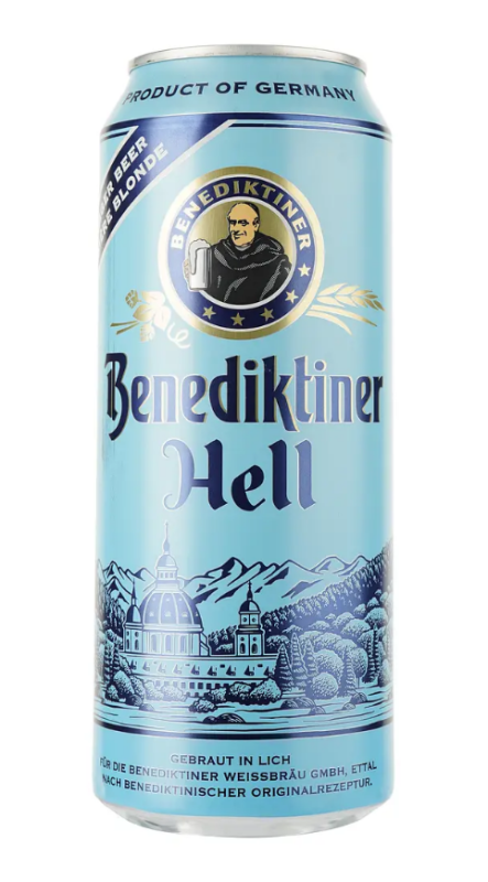 Пиво Benediktiner Hell 5,0% ж/б, 0,5л, 24шт/ящ - фото