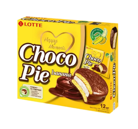 Печиво шоколадне зі смаком банану CHOKO PIE TM "LOTTE" 336г - фото