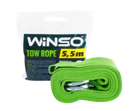 Трос стрічковий 8 т, 5.5 м з металевими гачками, у поліетиленовій сумці - фото