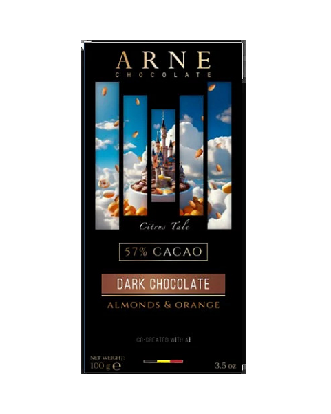 Шоколад Arne чорний 57% з мигдалем та апельсином 100г, 12шт/ящ - фото