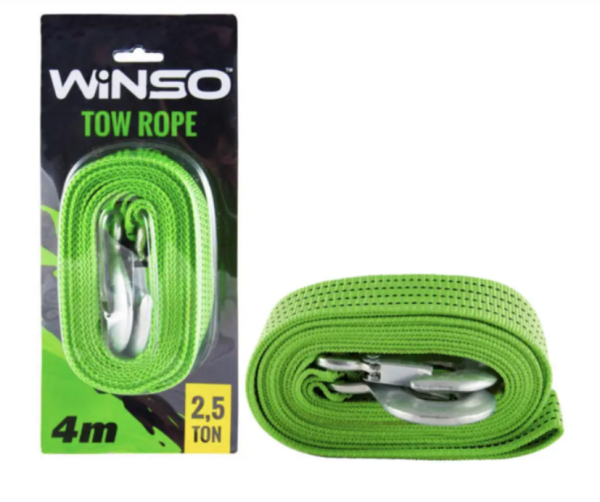 Трос стрічковий 2.5 т, 4 м з металевими гачками, блістер - фото