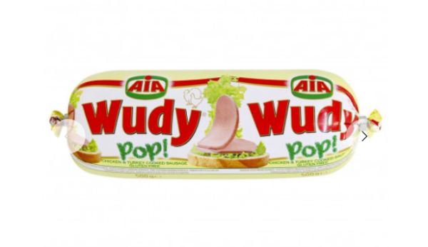 Ковбаса AIA Wudy Pop з курки та індички варена, 500 г, 8шт/ящ - фото