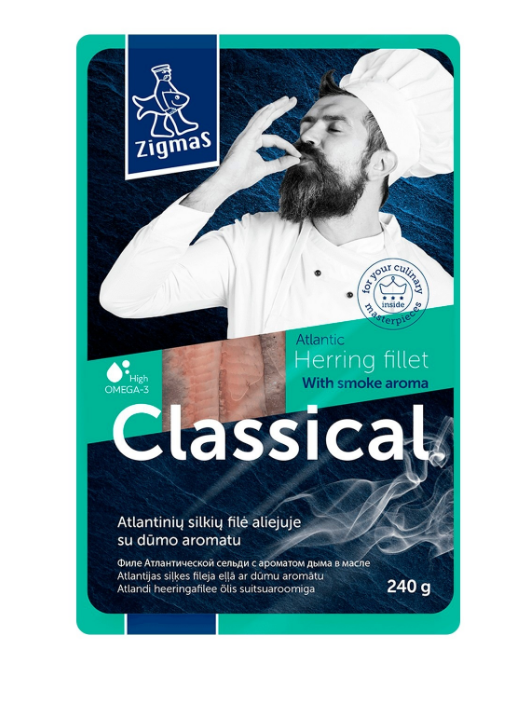 Філе оселедця з ароматом диму в олії Zigmas 240г ламінат - фото