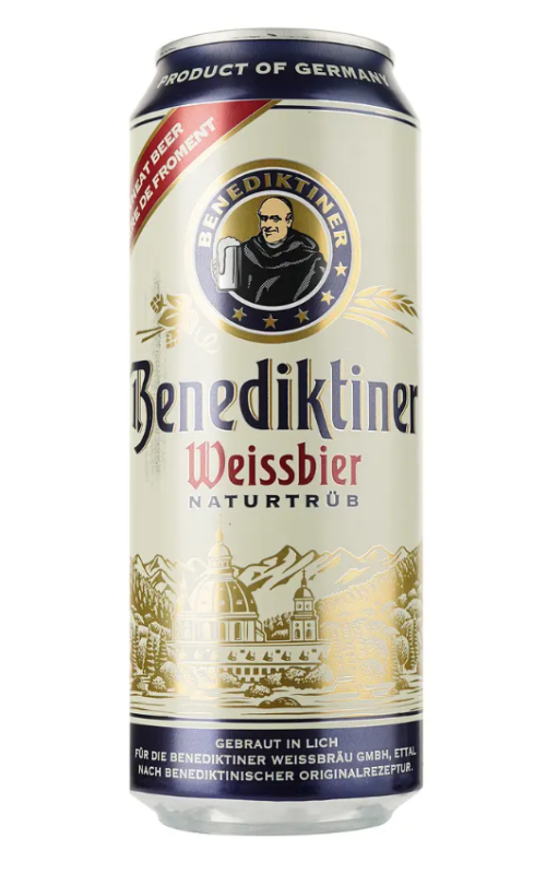 Пиво Benediktiner Weissbier 5,4% ж/б, 0,5л, 24шт/ящ - фото