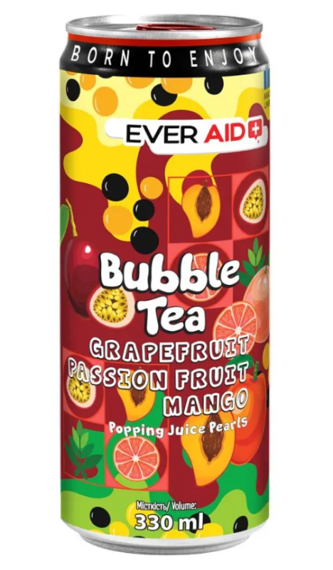 Напиток б/у ТМ EVER AID BUBBLE TEA Grapefruit Passion Fruit Mango 0,33 л. - фото