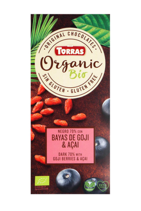 Шоколад Torras Organic чорний з ягодами годжі та асаї 100 г - фото