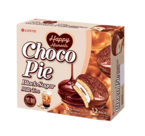 Печиво шоколадне зі смаком молока та з коричневим цукром CHOKO PIE TM "LOTTE" 336г - фото