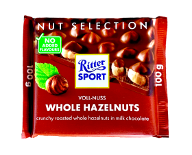 Молочний шоколад  Ritter Sport з цілими лісовими горіхами 100 г - фото