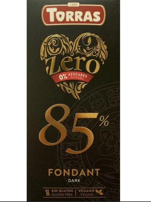 Шоколад Torras Zero чорний 85% какао без цукру 100 г, 12 шт/ящ. - фото