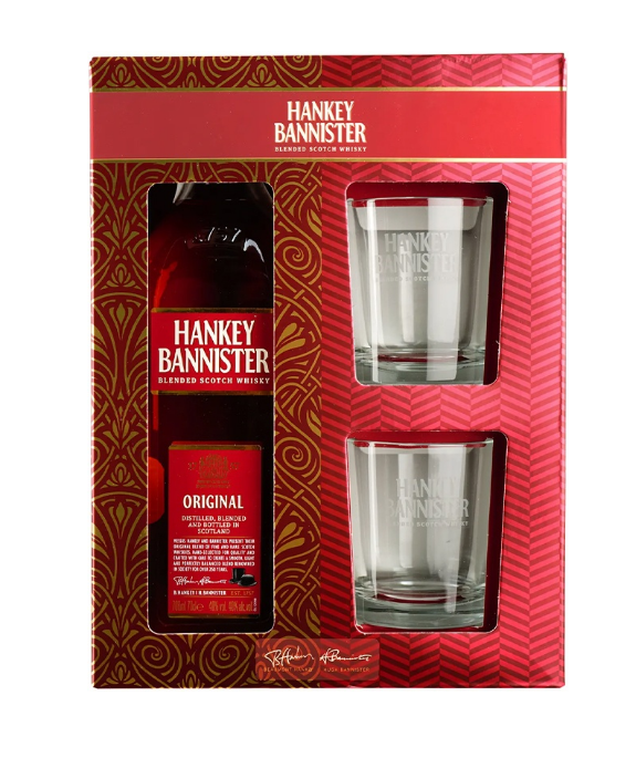 Набор виски Hankey Bannister Original 40% 0,7 л + 2 стакана - фото