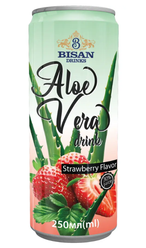BISAN напій Aloe Vera drink Strawberry 250 мл ж/б - фото