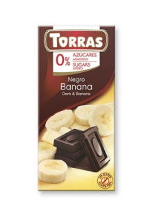 Шоколад Torras чорний з бананом без цукру 75 г, 12 шт/ящ. - фото