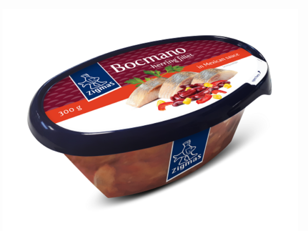 Філе оселедця мариноване під мексик.соусом Bocmano у пласт.банці Zigmas 300г ламінат - фото