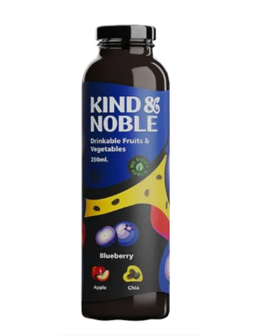 Смузі KIND&NOBLE Чорниця, яблуко, насіння чіа 0,25 л\скло - фото