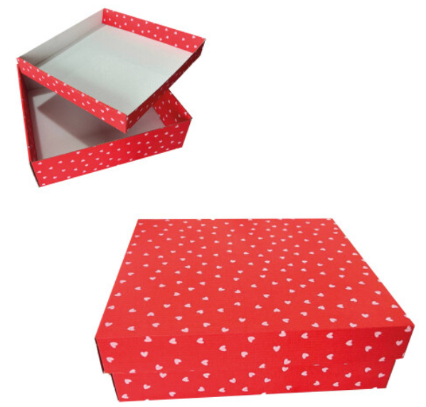 Коробка 330*330*100мм(повна заливка) червона+(міні серця)білі - фото